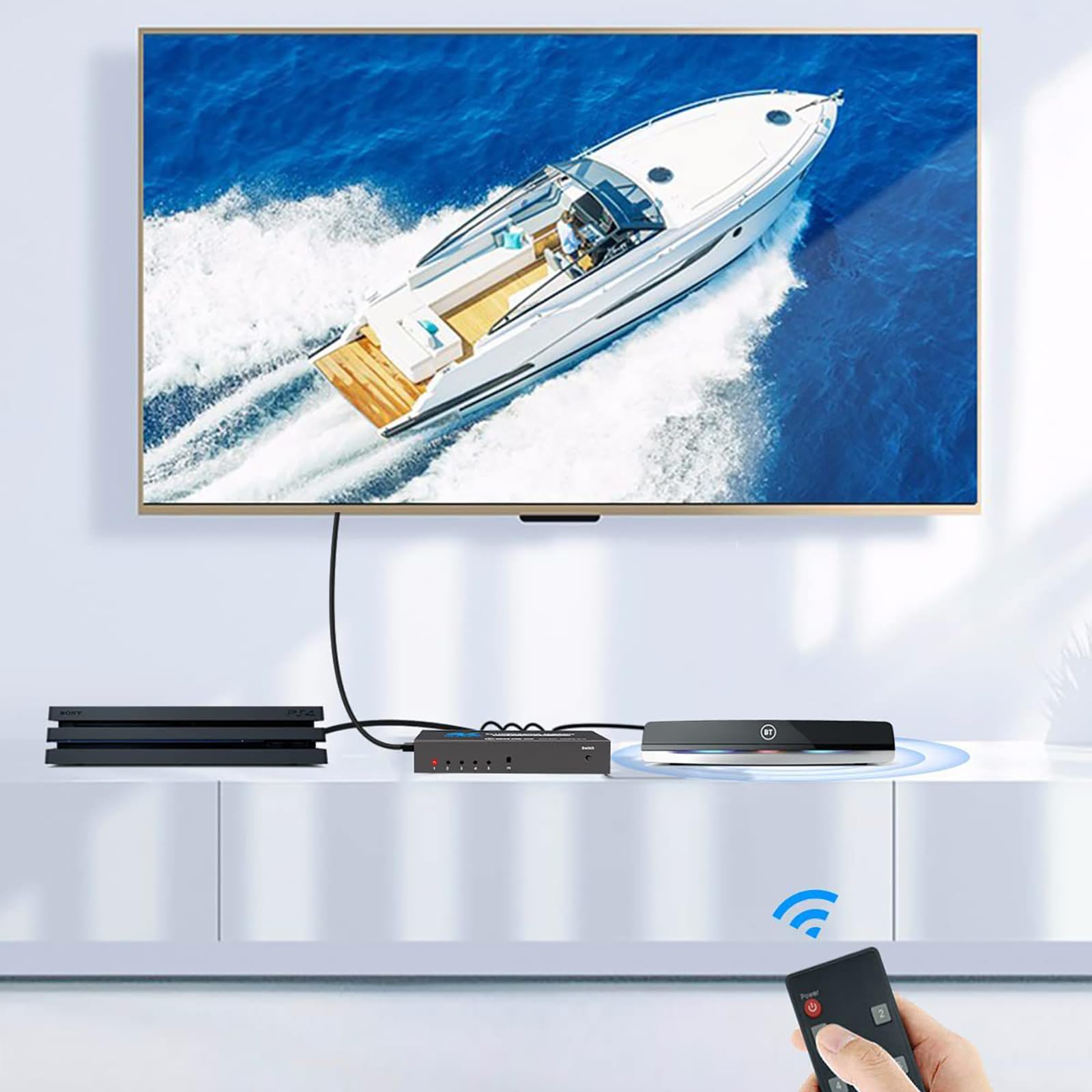 4K 60hz HDMI 5X1 Switch Video Splitter, HDMI Switch Splitter HDMI 2.0 Switch Splitter per HDTV PC Gamepad Console per Xbox per PS5, 5 ingressi 1 uscita, con telecomando