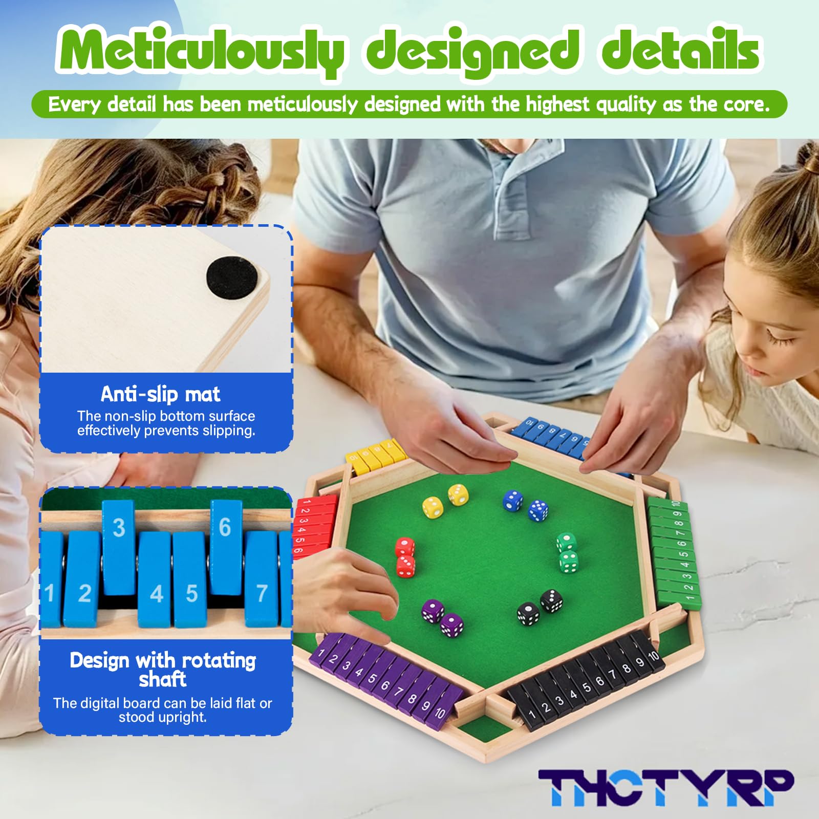 Shut The Box drewniana gra planszowa dla 6 graczy, klasyczna gra w kości, gra rodzinna i gra podróżna, tradycyjna gra w pub