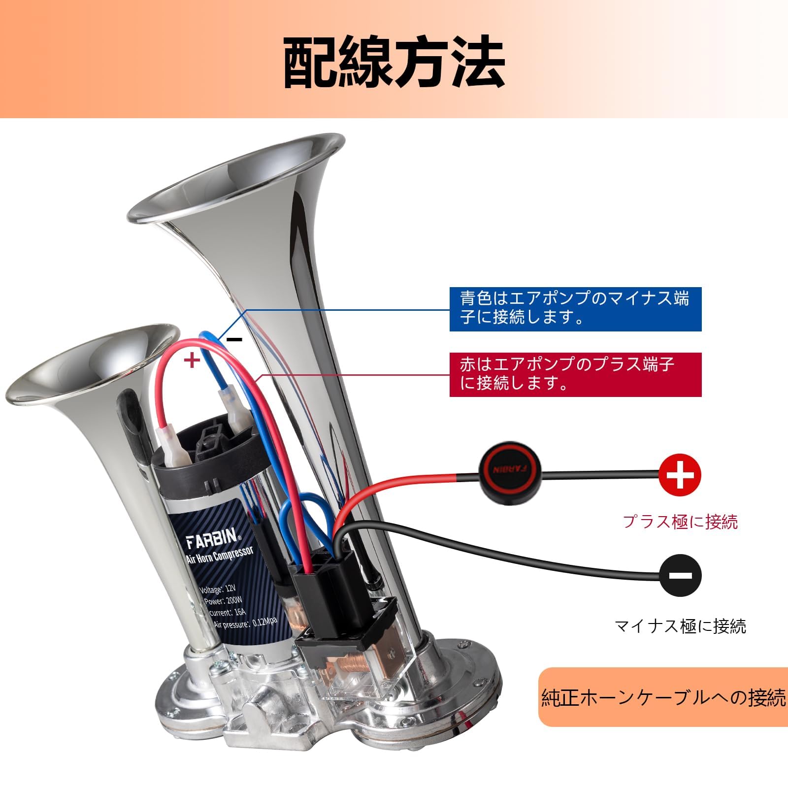 Amazon | FARBIN エアホーンキット ヤンキーホーン コンプレッサー