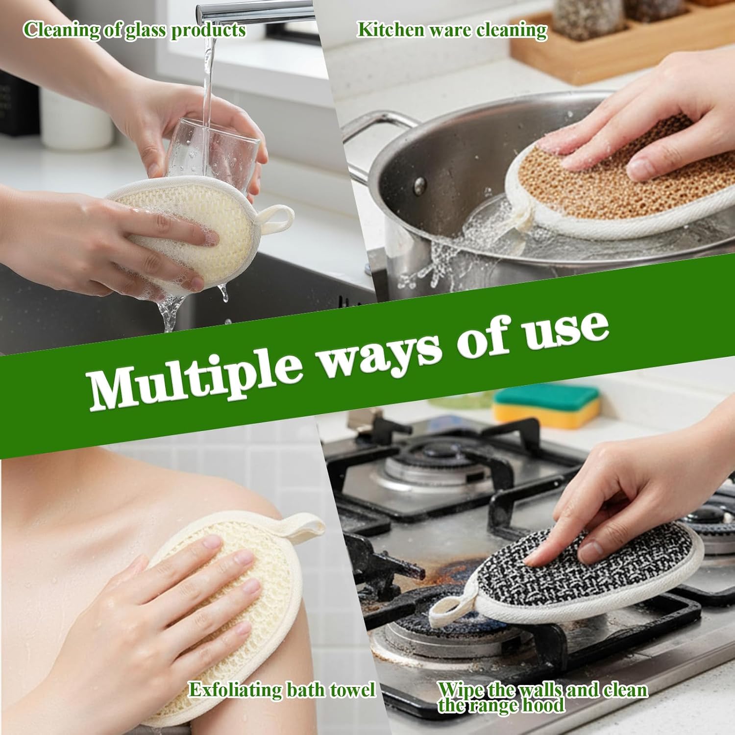 TIESOME Natural Exfoliating Body Scrubber, 4 Pack Bath Shower Loofah Sponge Shower Luffa Sponge for Men and Women Bath Scrub - Image 7