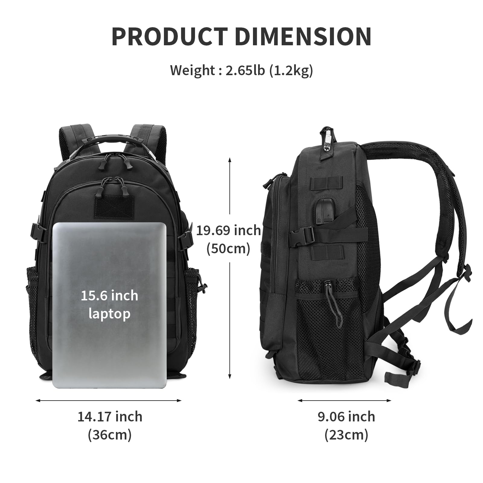 VINBAGGE 35L Zaino Tattico Militare Molle Zaino Moto Unisex Multifunzione da Assalto per Caccia Campeggio all'aperto Viaggio Escursionismo,Nero