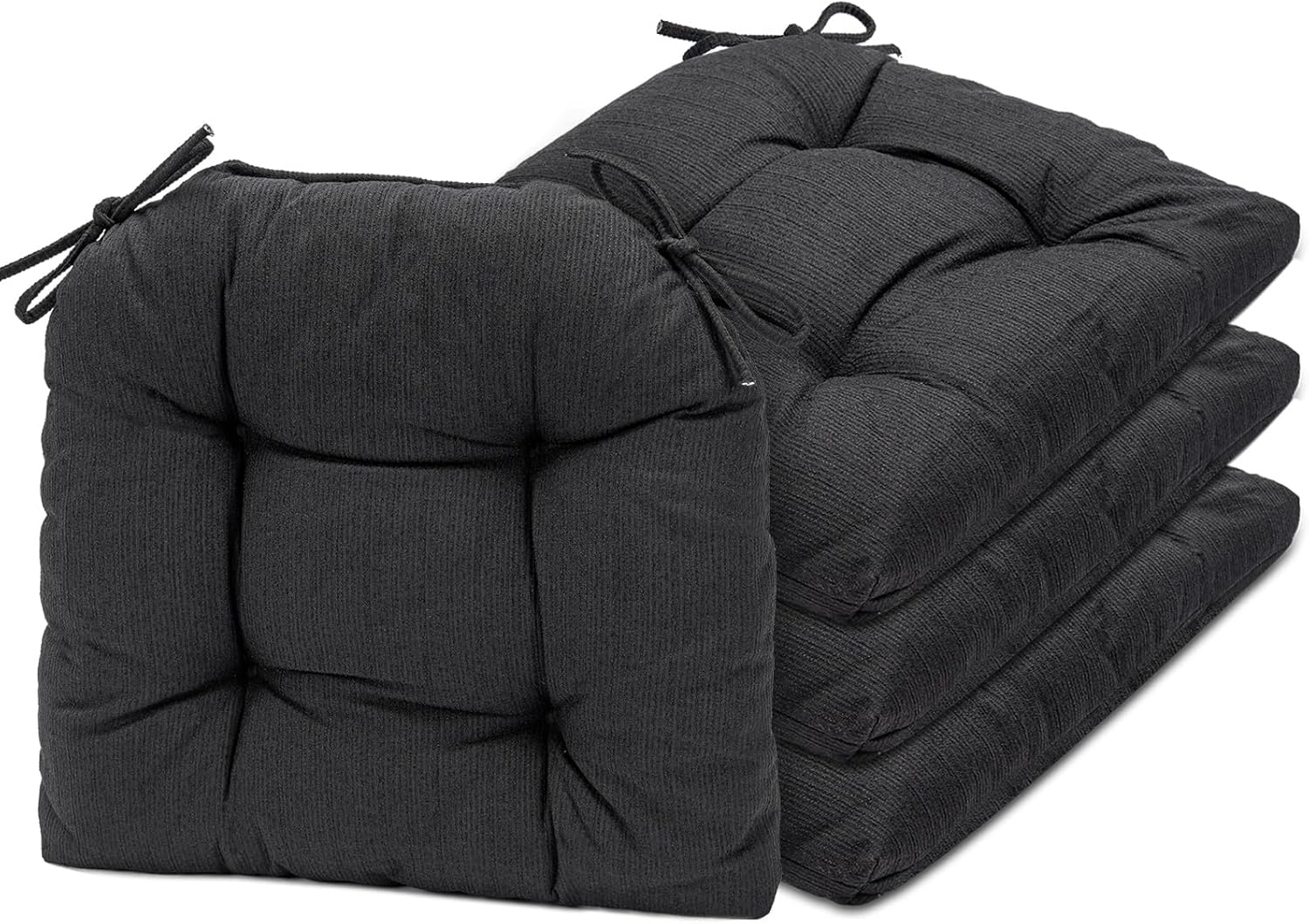 3 Pack Chair Cushions for Dining Chairs, Chair Cushion, D-Shape Cover Pads and Mat with Ties for Indoor Kitchen Seat ans Desk (Black, 4 Pack - 17 x 16 in) 4 Pack - 17 x 16 in Black