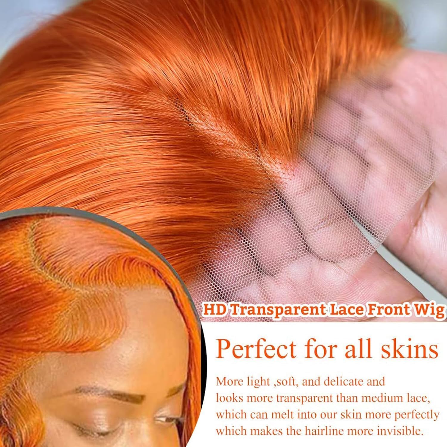 Wear And Go Orange Colored 9x6 Glueless Lace Wigs Human Hair Pre Cut For Beginners Ginger Body Wave Lace Front Wigs Human Hair For Women HD Lace Closure Colored Glueless Wig