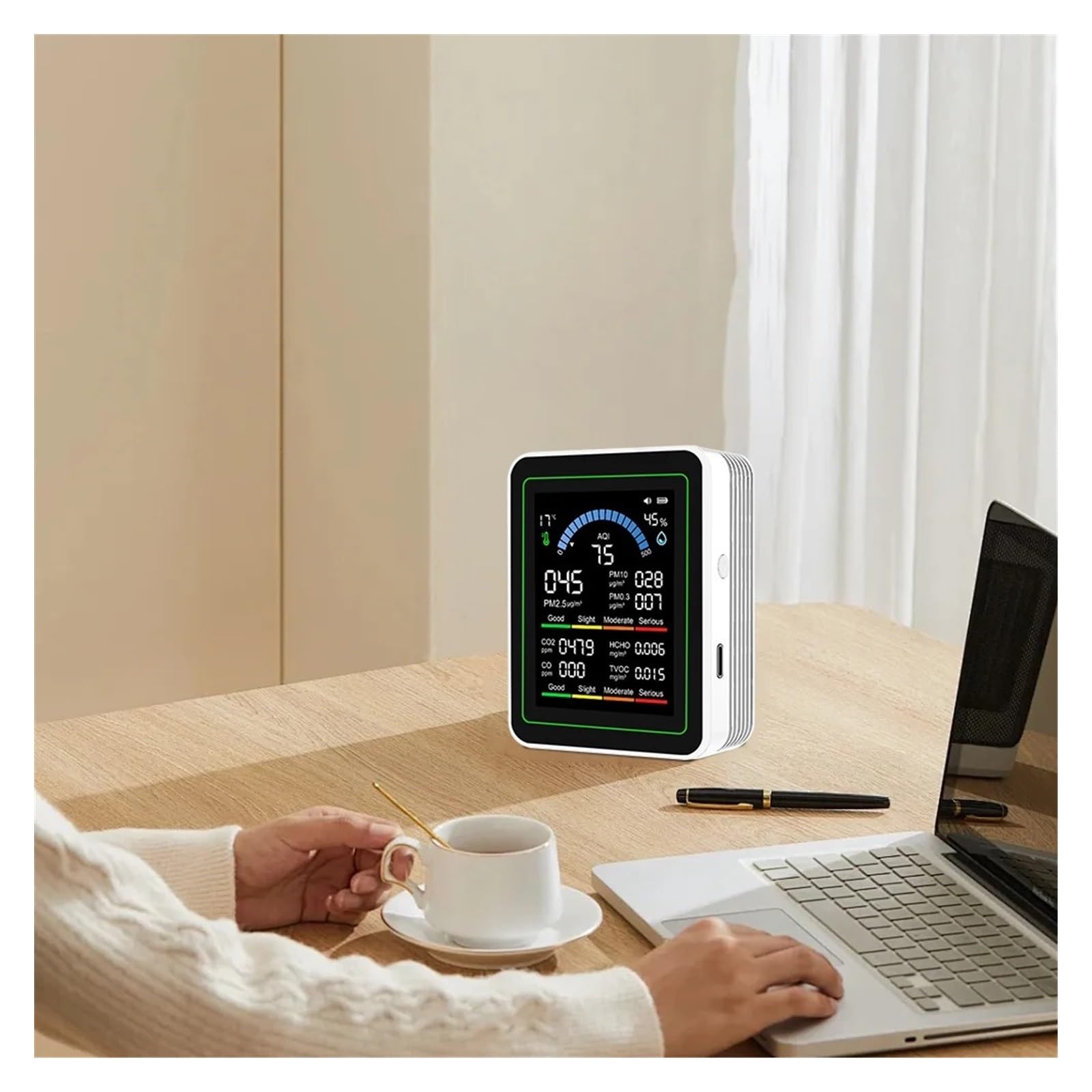 Air Quality Monitor, Monitor A Qualità 'aria 10 IN 1 Tester CO2 CO TVOC HCHO PM Rilevatore Di Formaldeide Misuratore Umidità A Temperatura Con TFT Da 2,8 Pollici(Black)