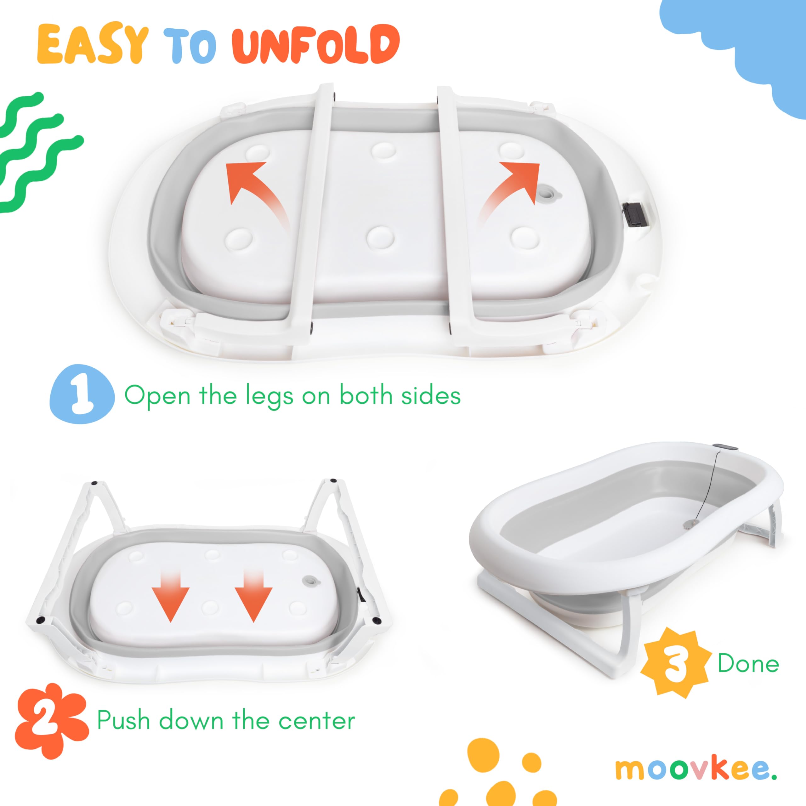 Banheira Bebe con Soporte de 80 cm - Bañera Plegable Bebé con Termómetro y Cojín de Baño - Banheira Bebe con Estructura Segura para tu Bebé - para Recién Nacidos