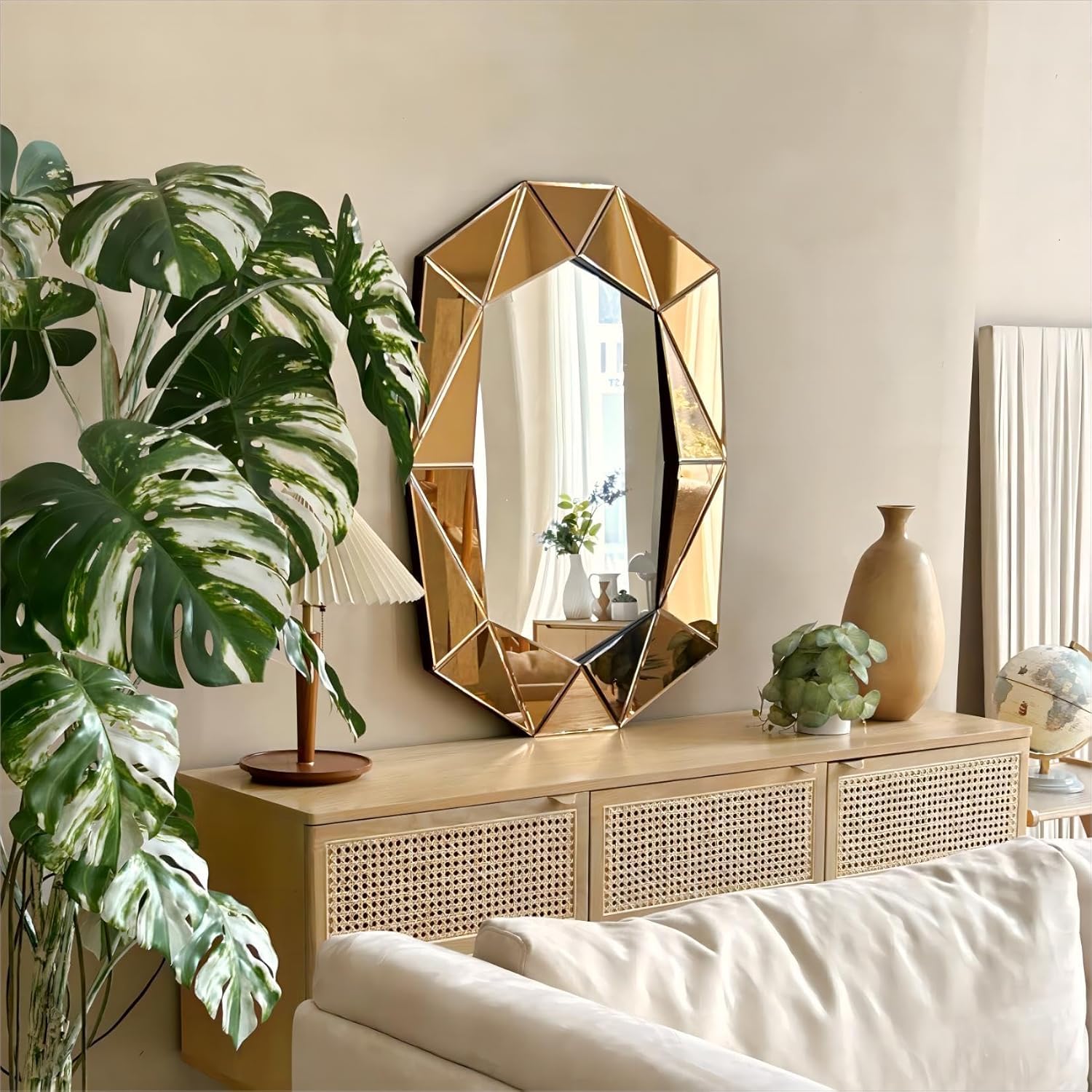 Espejo Pared Grande de Decoracion: Espejo Irregular Moderno Elegante Artístico para Recibidor Salon Entrada Comedor Baño (Dorado Oscuro)