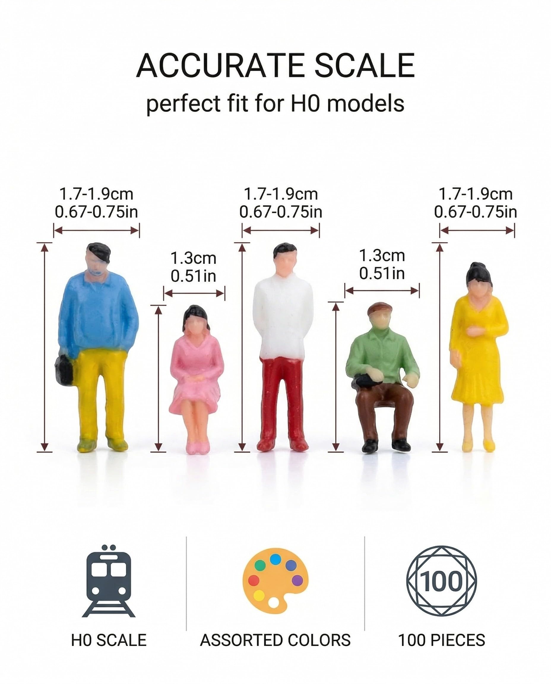 100x Omini e Persone in Miniatura Scala 1:100, Figure Colorate Diverse Pose per Modellismo Ferroviario, Diorami e Architettura
