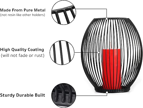 Miniatura 8 de OLEEK Portavelas de metal grande, faroles de exterior para patio, portavelas de hierro, portavelas decorativos para velas de pilar, decoración de