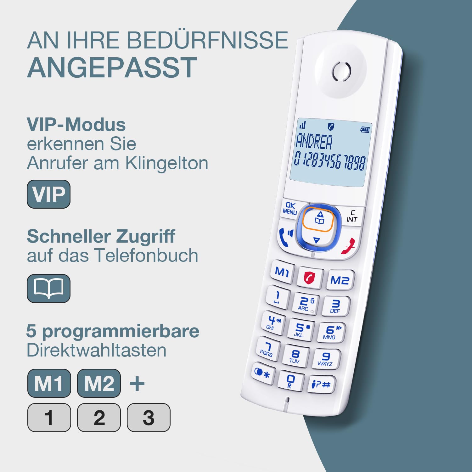 ALCATEL F530 Voice - Schnurloses Festnetztelefon DECT mit Anrufbeantworter - Großes beleuchtetes Display - Freisprechfunktion - Anrufblockierungsfunktion - 2 Direktwahltasten - Weiß/Blau