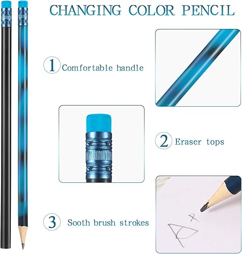 Miniatura 3 de Outus 100 lápices termocrómicos que cambian de color, 2B, lápices termocrómicos de colores surtidos con borrador para Navidad, San Valentín,