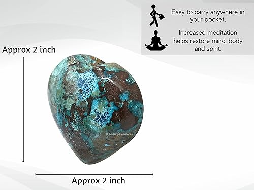 Miniatura 2 de Chrysocolla - Piedra de palmera de corazón de cristal, piedra de preocupación de masaje de bolsillo para equilibrio natural de chakras corporales,