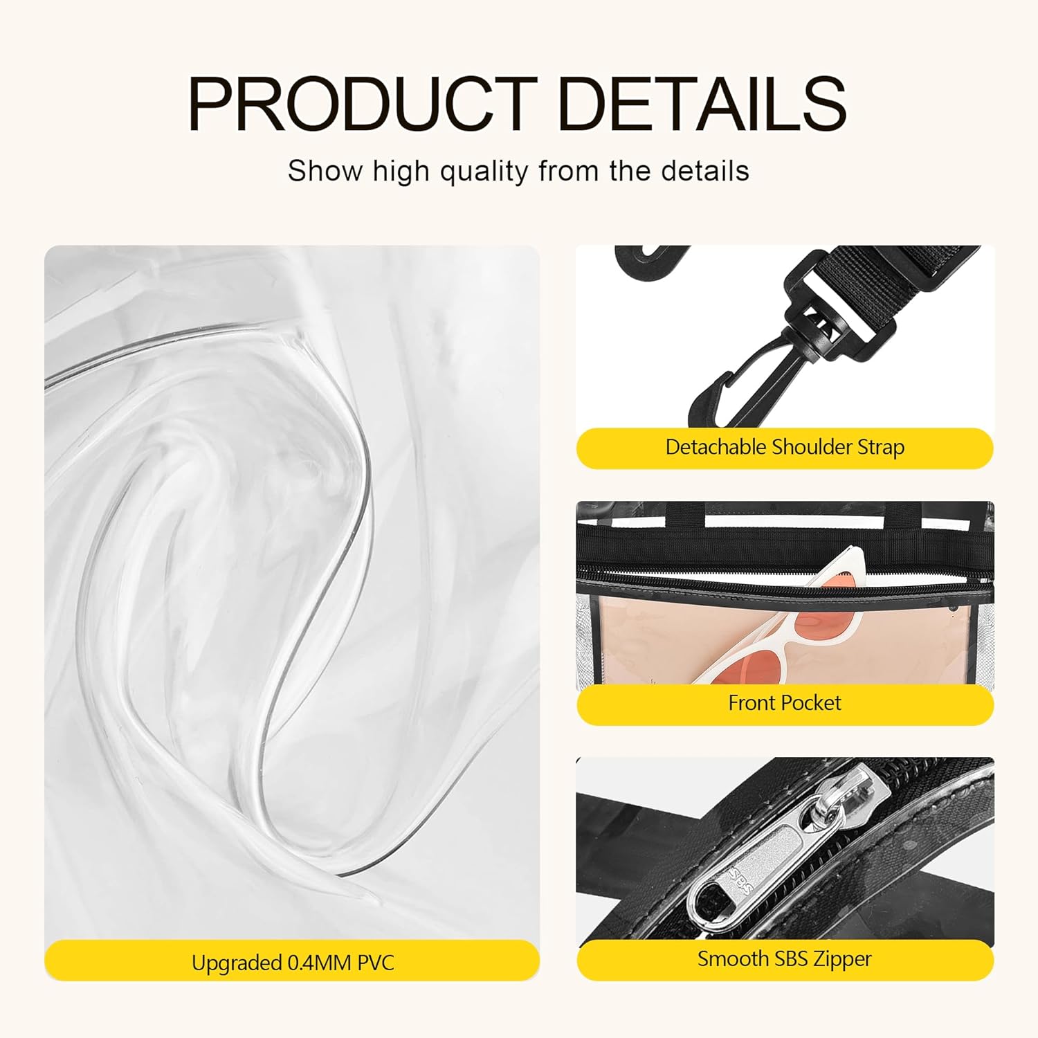 Lyingflat Clear Bag for Stadium Events Founctional 12x6x12 Stadium Approved Clear Tote Bag with Adjustable & Detachable Strap - Image 5