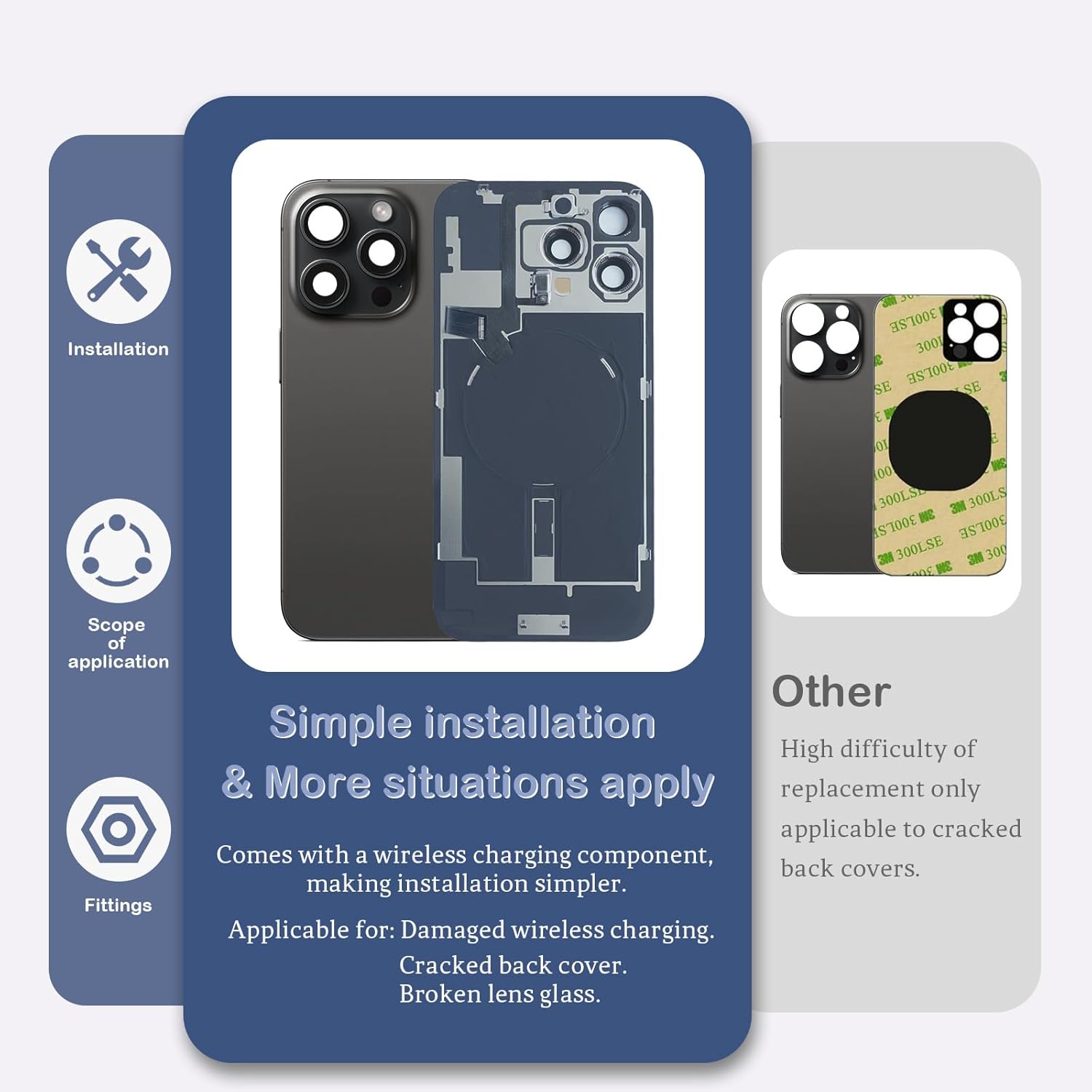 Back Glass Replacement for iPhone 16 Pro Max(6.9 inches,Black Titanium) Integrated Glass & Wireless Charging Repair Tools are Included