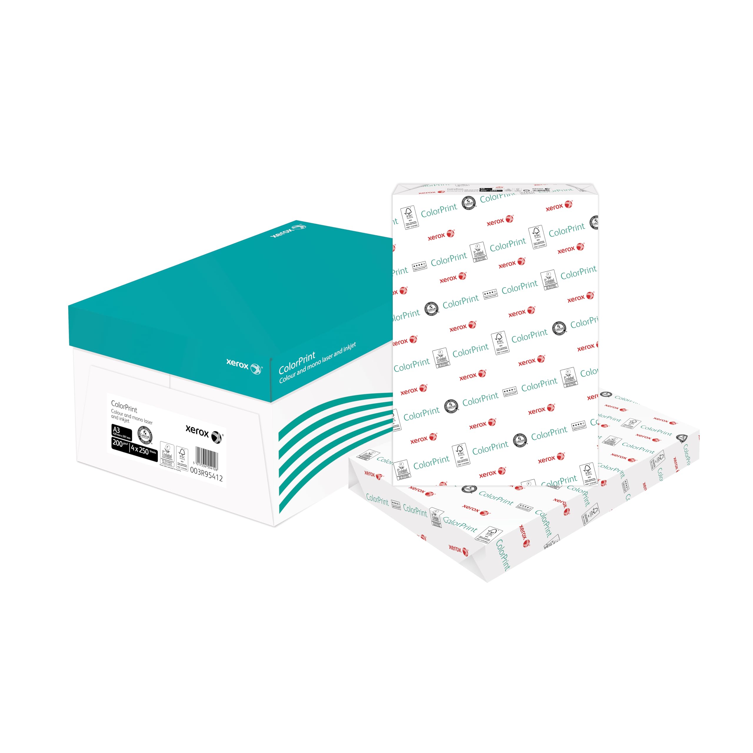 Xerox Colorprint Premium Farblaser-Druckerpapier, weiß, 200g/m², A3, FSC Mix Credit, 1 Karton zu 4 Paketen (1.000 Blatt), 003R95412