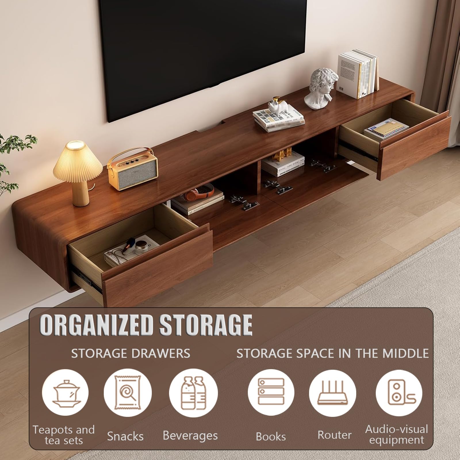 Schwebender TV Schrank TV Lowboard Fernsehschrank mit 24 cm Tiefe für Wohnzimmer und Bür