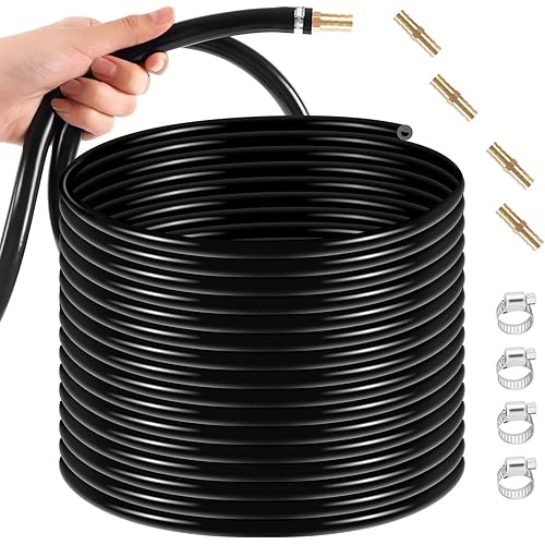 RQR Self Sinking Aeration Hose, 3/8" x 328ft Weighted Pond Tubing with Brass Fittings & Clamps, Flexible PVC Air Line for Fish-Safe Aeration Systems, Koi Ponds, Diffusers, Water Features