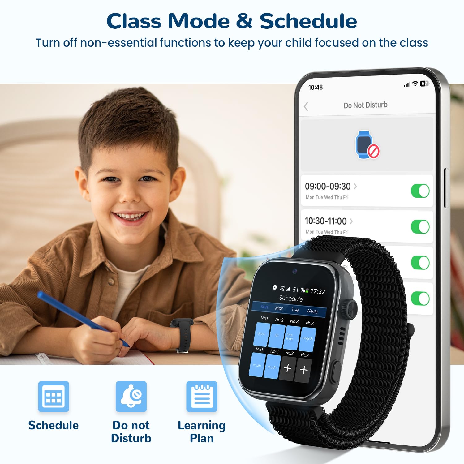 Fitnynxos 4G Smartwatch Bambini con Chiamate e GPS, Orologio Smartwatch Bambini con Videochiamate, SOS, Chat Vocale, SMS, Modalità Scuola, Whatsapp, WiFi, SIM, IP68 Contapassi, Regalo Bambino, Nero