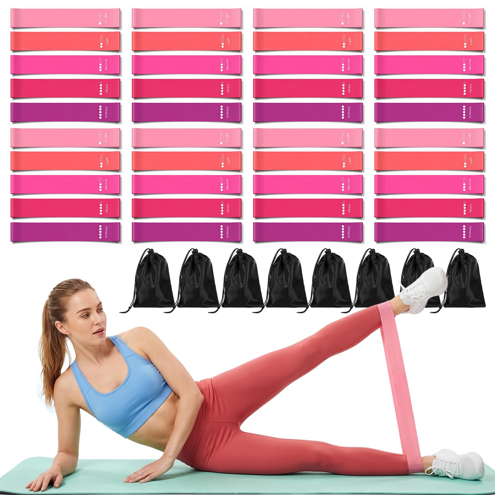 40 pezzi/8 set di fasce di resistenza, fasce di resistenza per allenamento per fitness di gruppo, scuole e palestre, 5 livelli di lattice naturale, fasce di resistenza per yoga, pilates, recupero