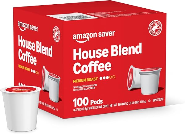 Amazon Brand - Happy Belly Medium Roast Coffee Pods, House Blend, Compatible with Keurig 2.0 K-Cup Brewers, 100 Count