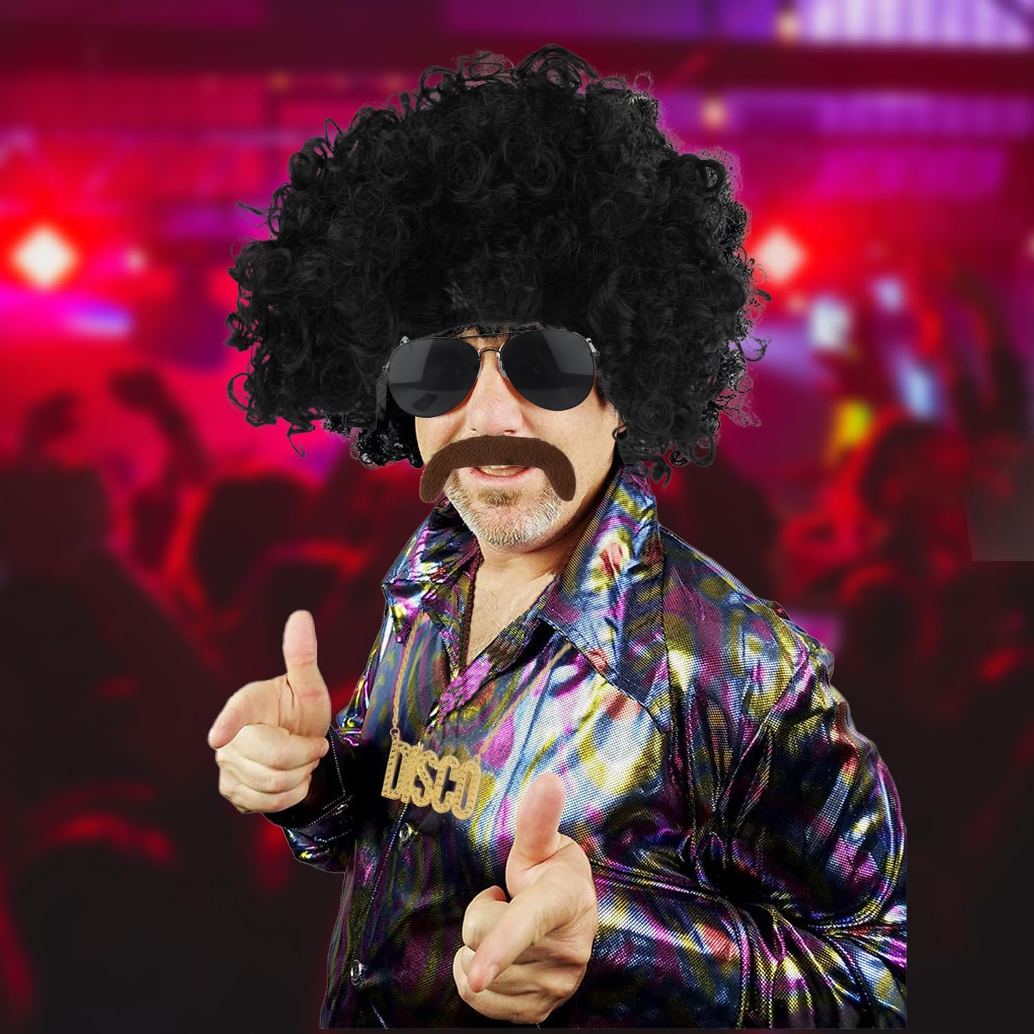 ANOGOL Juego de 5 piezas (gorro de pelo anteojos bigote collar) peluca afro para hombre, pelucas de discoteca de los años 70 y 80, peluca de discoteca, peluca de discoteca, peluca de ANOGOL Juego de 5 piezas (gorro de pelo anteojos bigote collar) peluca afro para hombre, pelucas de discoteca de los años 70 y 80, peluca de discoteca, peluca de discoteca, peluca de