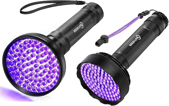 ESCO LITE Black Light UV Flashlight 100 LED Blacklight and 128 LED UV Flashlight for Pet Urine Stains