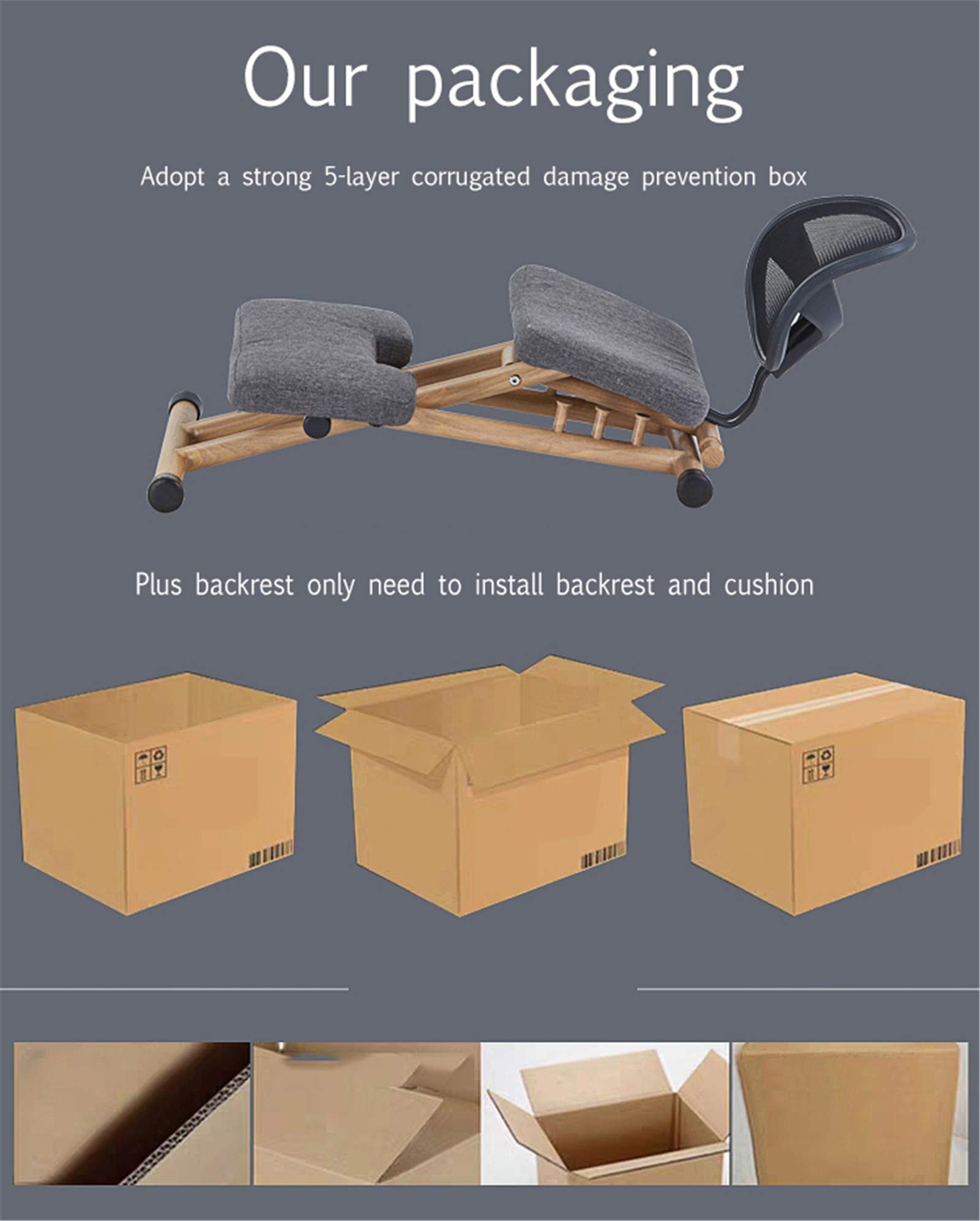 Silla ergonómica para rodillas con respaldo, mejora la postura y la comodidad en casa, oficina o estudio, taburete ajustable en ángulo, solución correctiva para sentarse