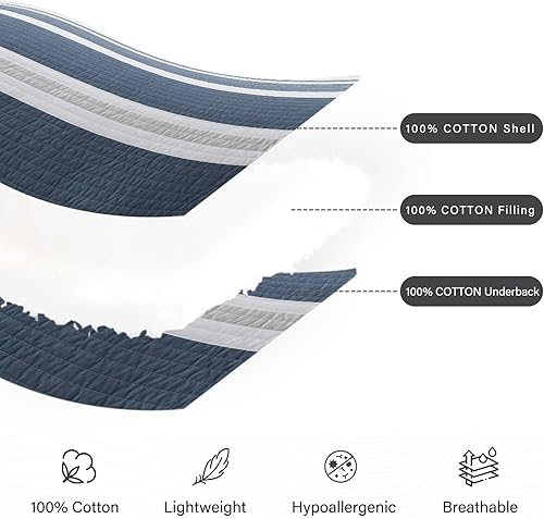 Vista 12 de PERHOM Edredón tamaño Queen – Juego de edredón Queen 100% algodón de fibra larga, colcha floral, juego de ropa de cama, colcha reversible ligera