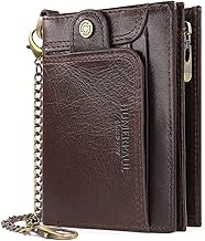 Men's Leather Wallet with Purse Wallet Men's RFID Blocking Wallets Bifold Men's Purse Small with Zipper 14 Card Slots Wallets for Men with Chain