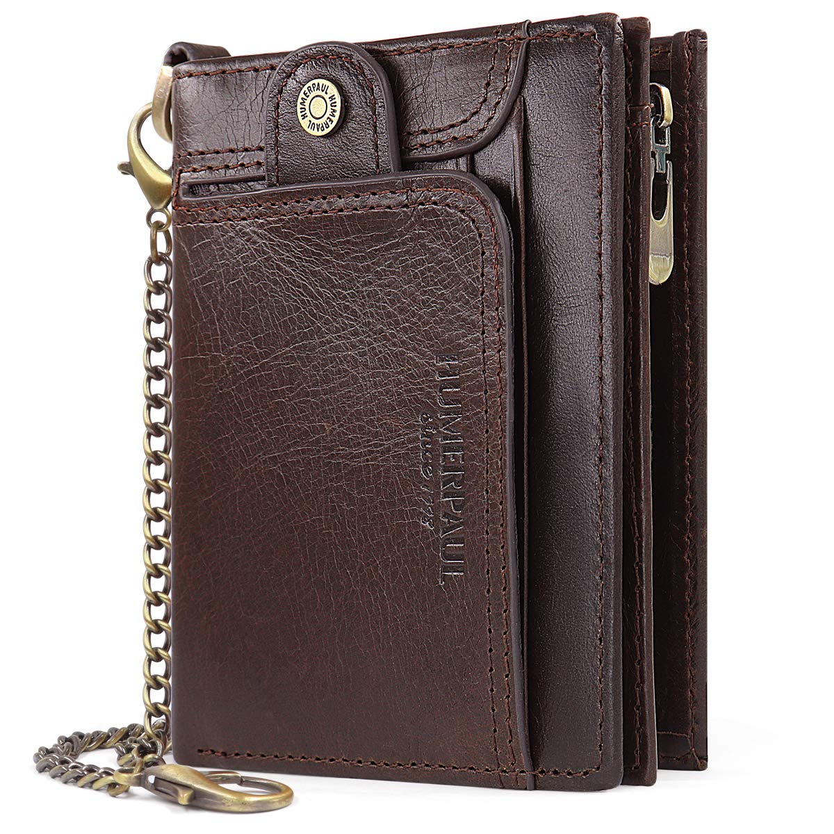 Snazzy Hawk Portafoglio da uomo in pelle minimalista con blocco RFID, contiene 8 carte di credito e piccoli appunti, portafogli sottili in pelle da uomo UK in confezione regalo, Marrone chiaro., Carry