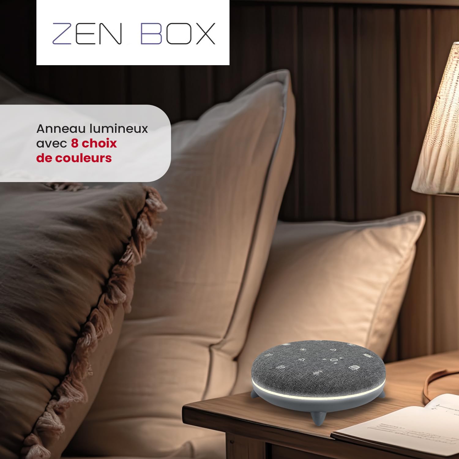 TERRAILLON ZEN BOX Machine à Bruit Blanc 7 sons apaisants Bluetooth 8 ambiances lumineuses programmes 30-60-90 min USB-C