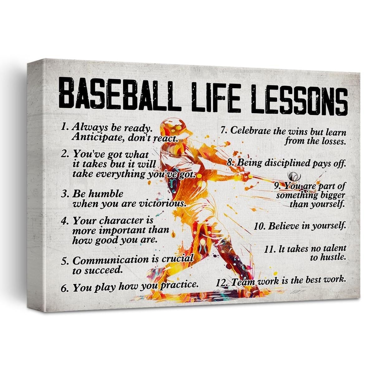 KCDFDVJFBM Baseball Life Lessons Motivational Wall-Art, Inspirational Quotes Canvas Print for Men, Sports Theme Poster for Man Cave, Office & Home Gym Decor(Framed,12x18inch(30x45cm))