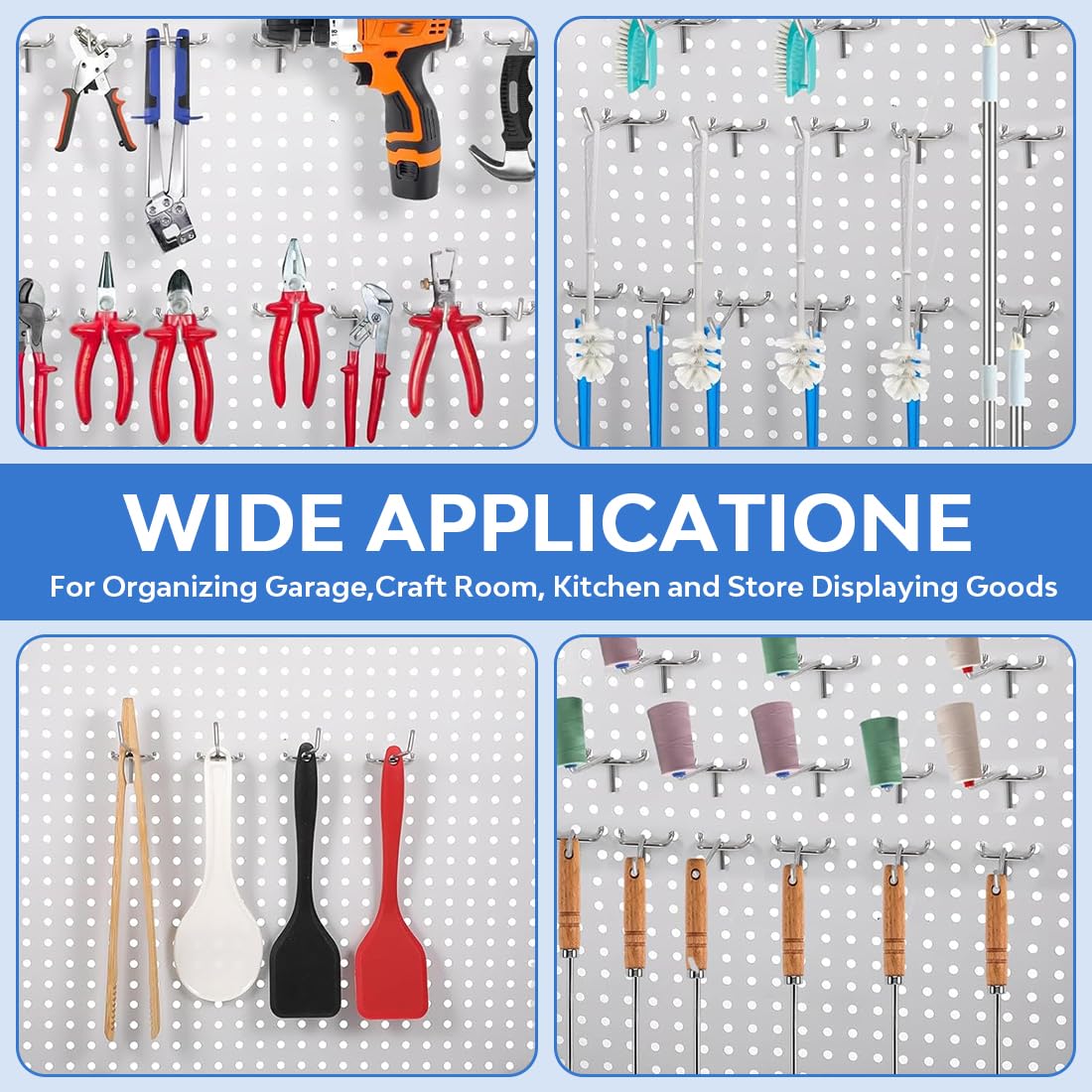20 X Officina Pannello forato, Pannello forato portautensili, Ganci per pannello forato portautensili, Ganci da parete per attrezzi per espositori di vendita (15 cm, 10 cm)