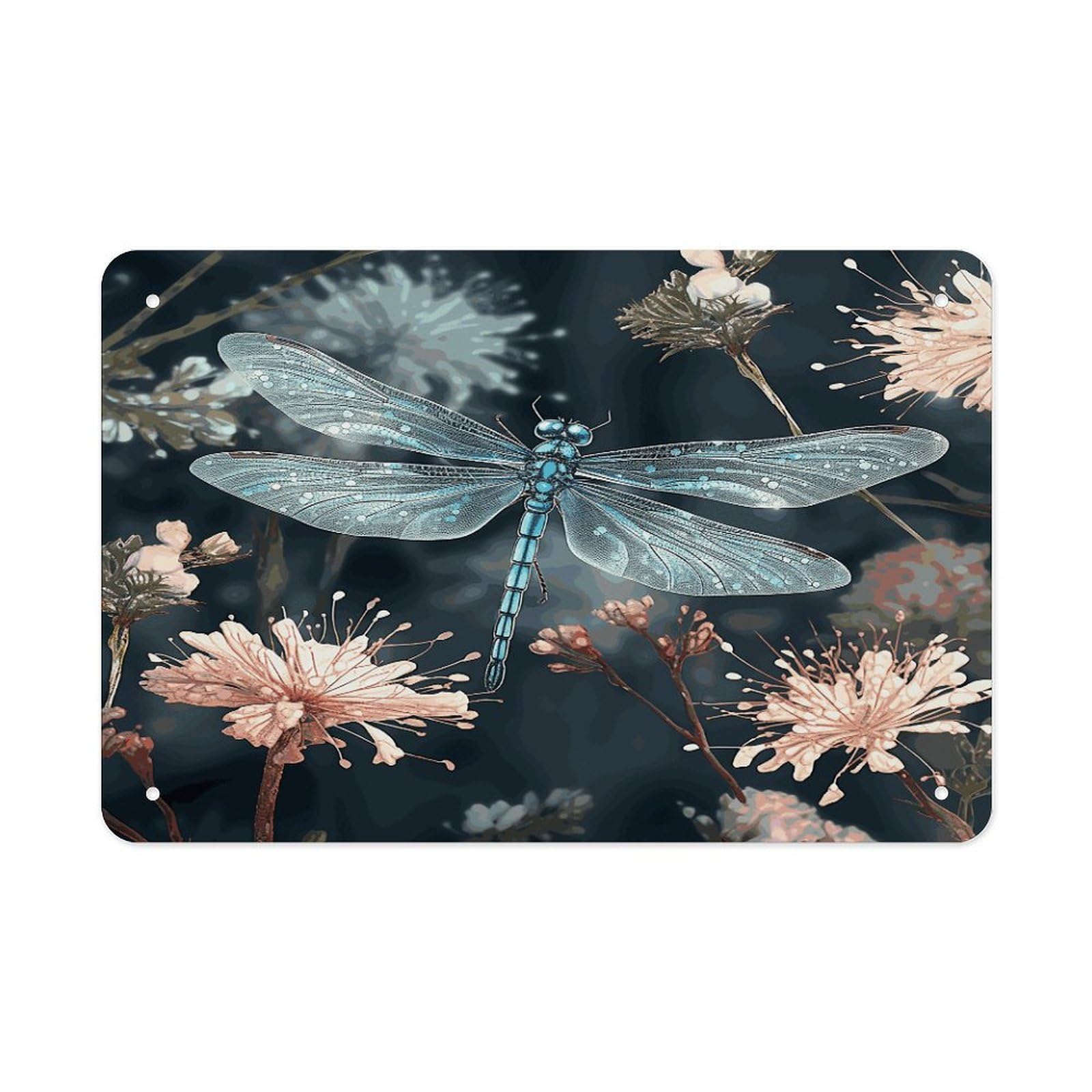 Fodpand Style Dragonfly Flower Wall Art Metal Signs Tin Sign