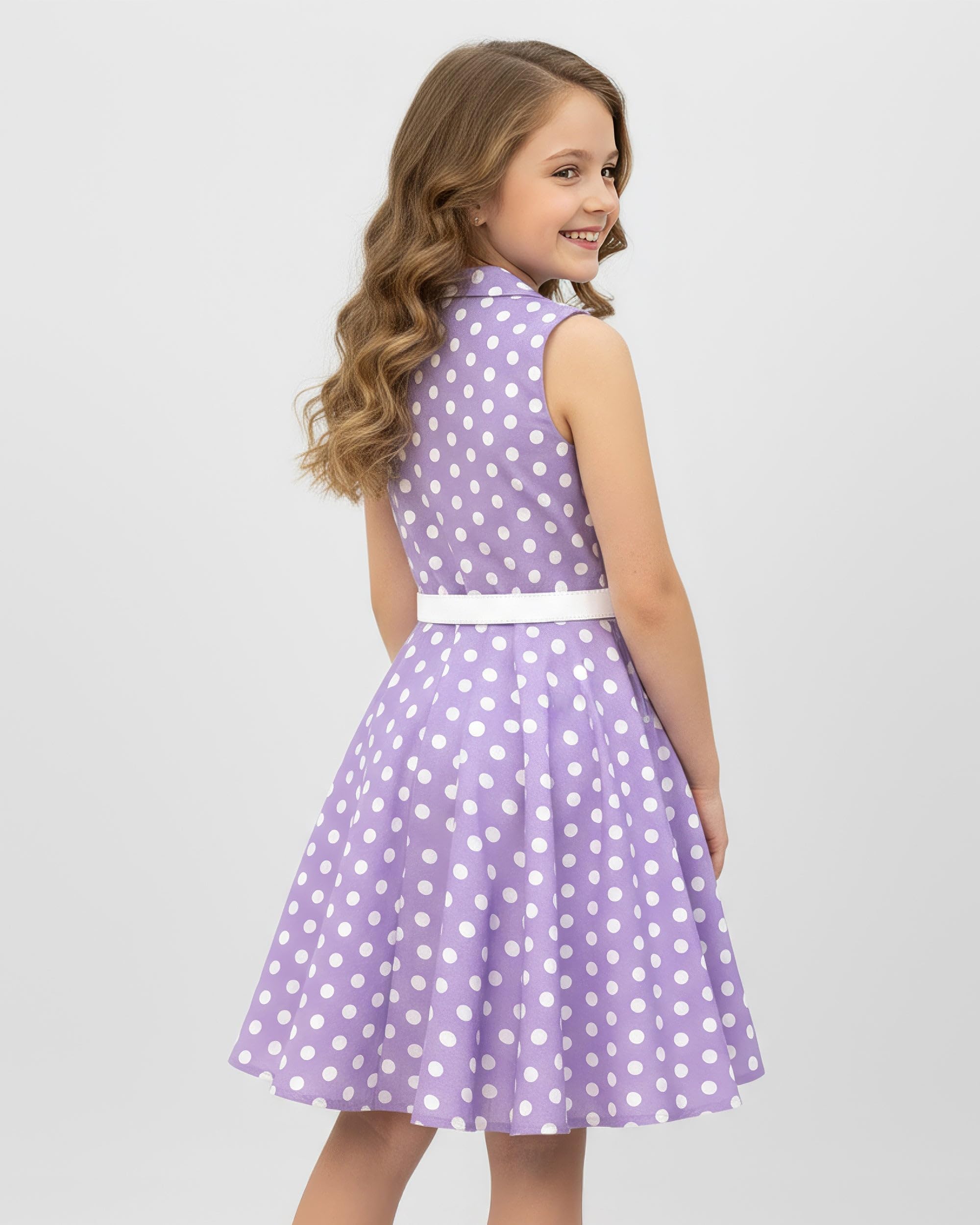 BlackButterfly Vestito Bambina Holly a Pois | Gonna a Ruota, Senza Maniche, Colletto Classico, Abbottonatura, Foderato, Cintura Removibile, 3-14 Anni