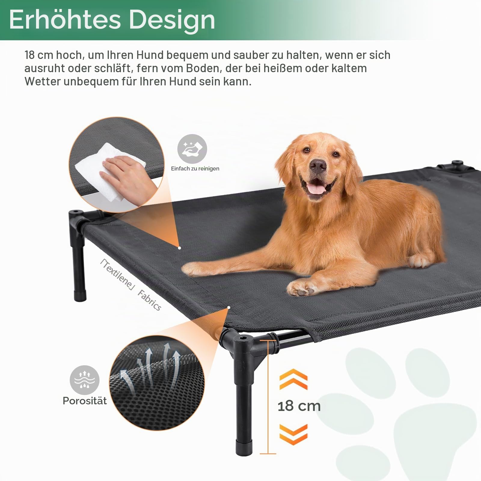 Haustierbett Haustierzelt mit Baldachin, Erhöhtes Hundebett, Haustierliege Wasserdicht und Atmungsaktiv, für Indoor & Outdoor (92x76x94cm)