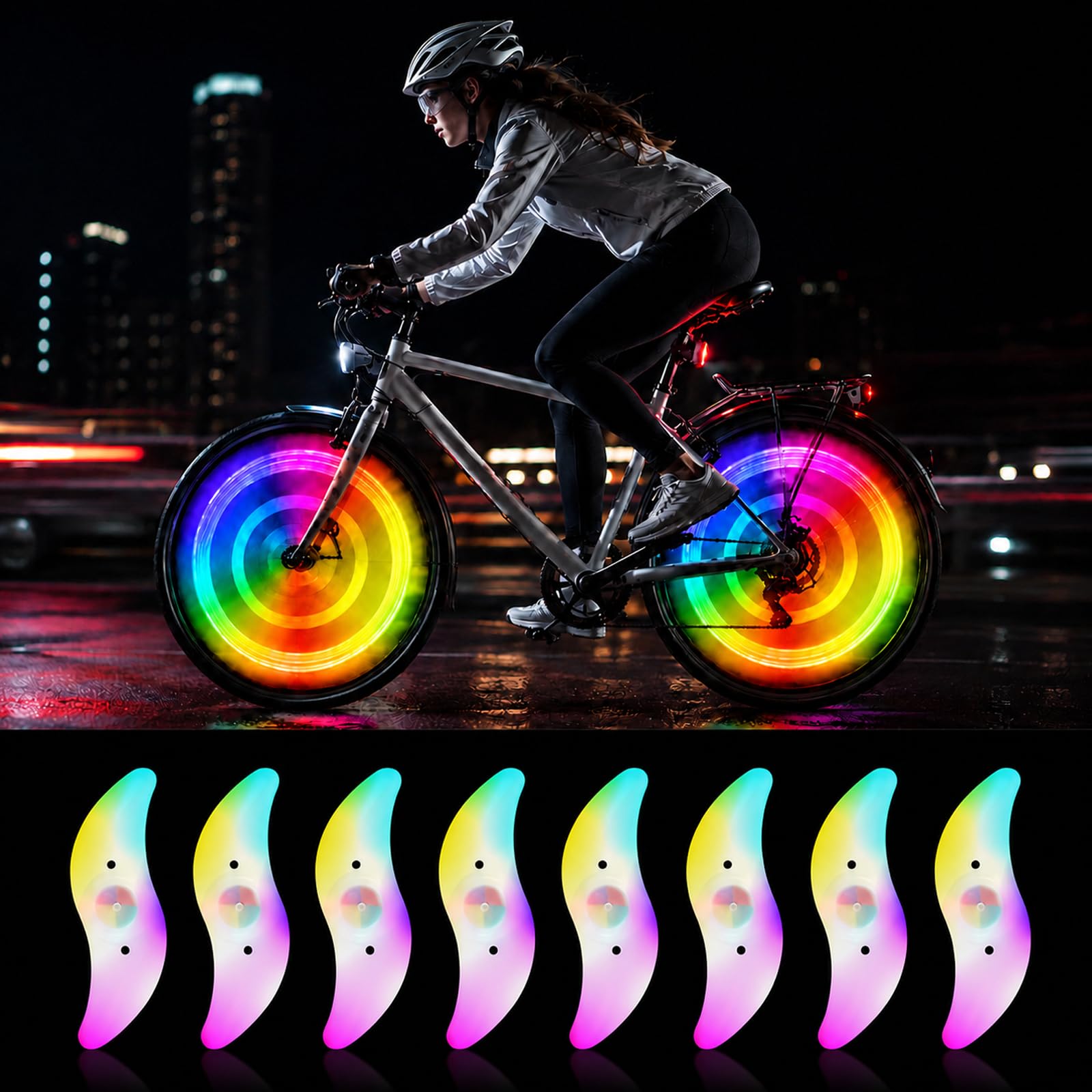 Quwem 8PCS LED Bike Wheel Spoke Lights,Multicolour LED 3 Flashing Modes