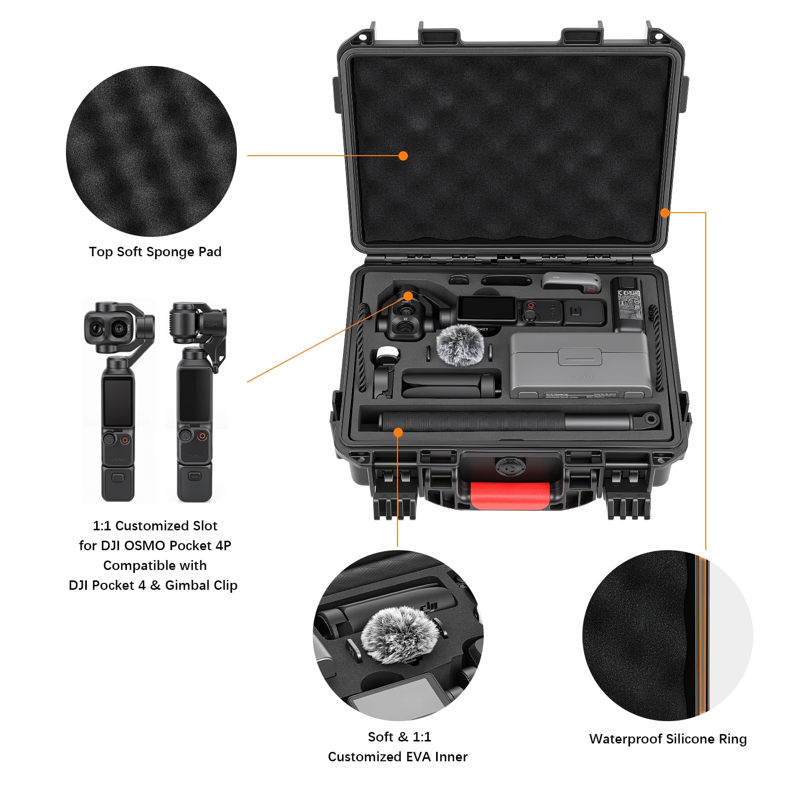 AMAZEAR Funda Impermeable para dji Osmo Pocket 4 Pro Accesorios y Cámara | Osmo Pocket 4 Pro/4 estuche rígido impermeable de doble capa, protección ABS+EVA, bolsa de viaje compacta para accesorios