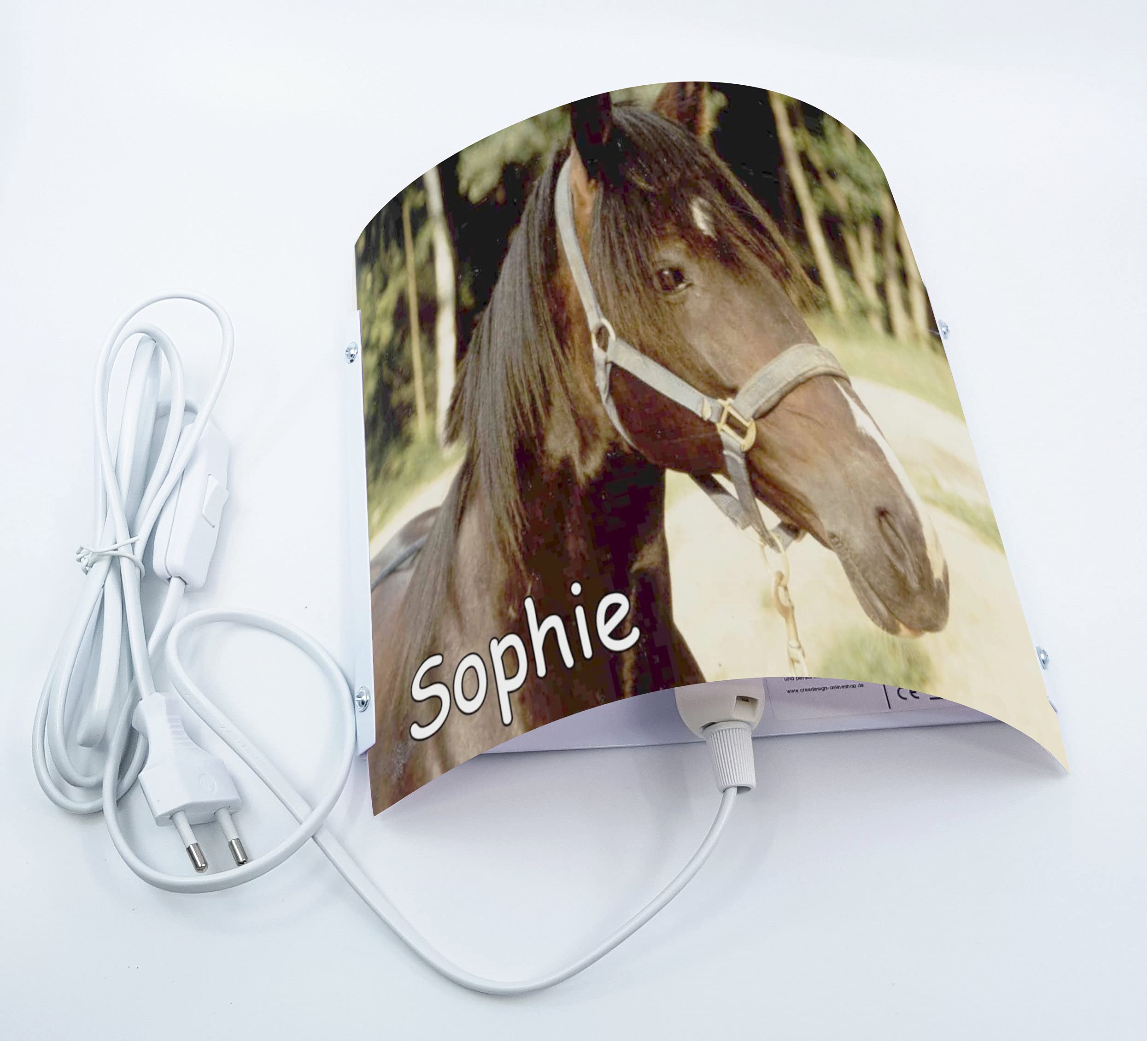 WA-1079, Pferd Orignial, Kinderzimmer Wandlampe personalisiert mit Namen, Nachtlicht/Schlummerlicht für Steckdose, E14, 22 x 22,5 x 8,5 cm