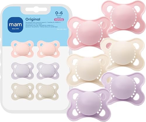 MAM Original Matte Baby Pacifiers, Binky for Girls 0-6 Months, BPA-Free Silicone Nipple, Easy to Clean, Best for Newborn Babies, Developed with Medical Experts, 6 Count Binkies