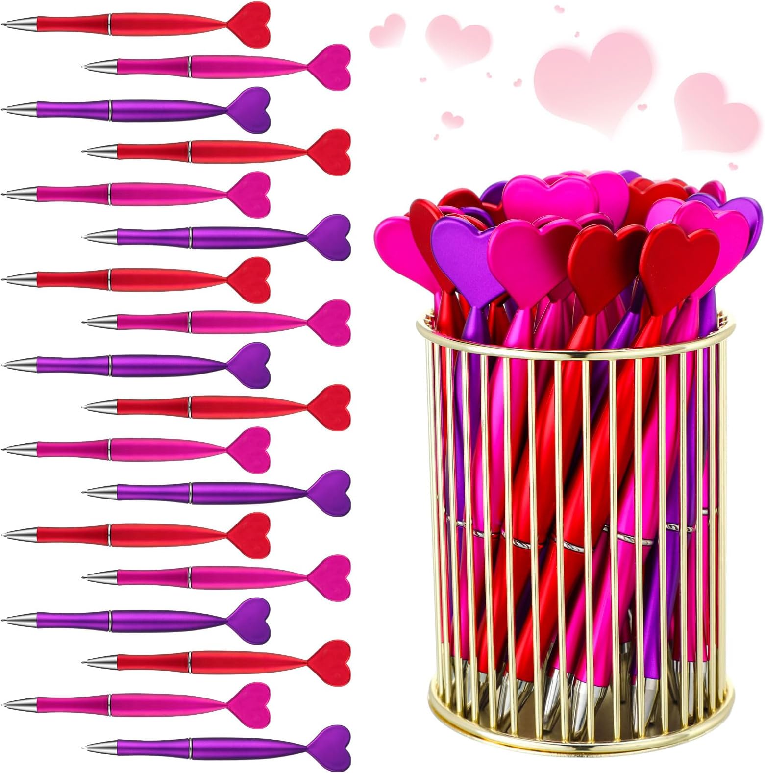 Tenare 30 Pcs Valentine's Day Heart Shaped Ballpoint Pens Heart Gel Ink