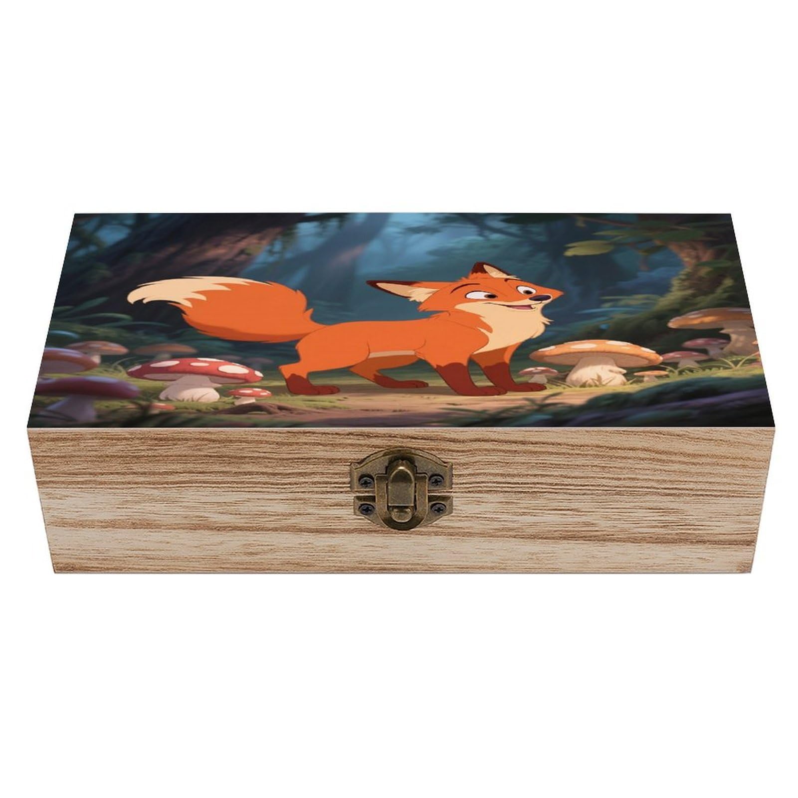VstaDank Fox in The Forest Wooden Storage Box Vintage Style Wooden Storage Case with A Hinged Lid Memory Treasure Boxes Decorative Jewelny Photos for Organizer 7.9 * 3.7 * 2.3 Inch