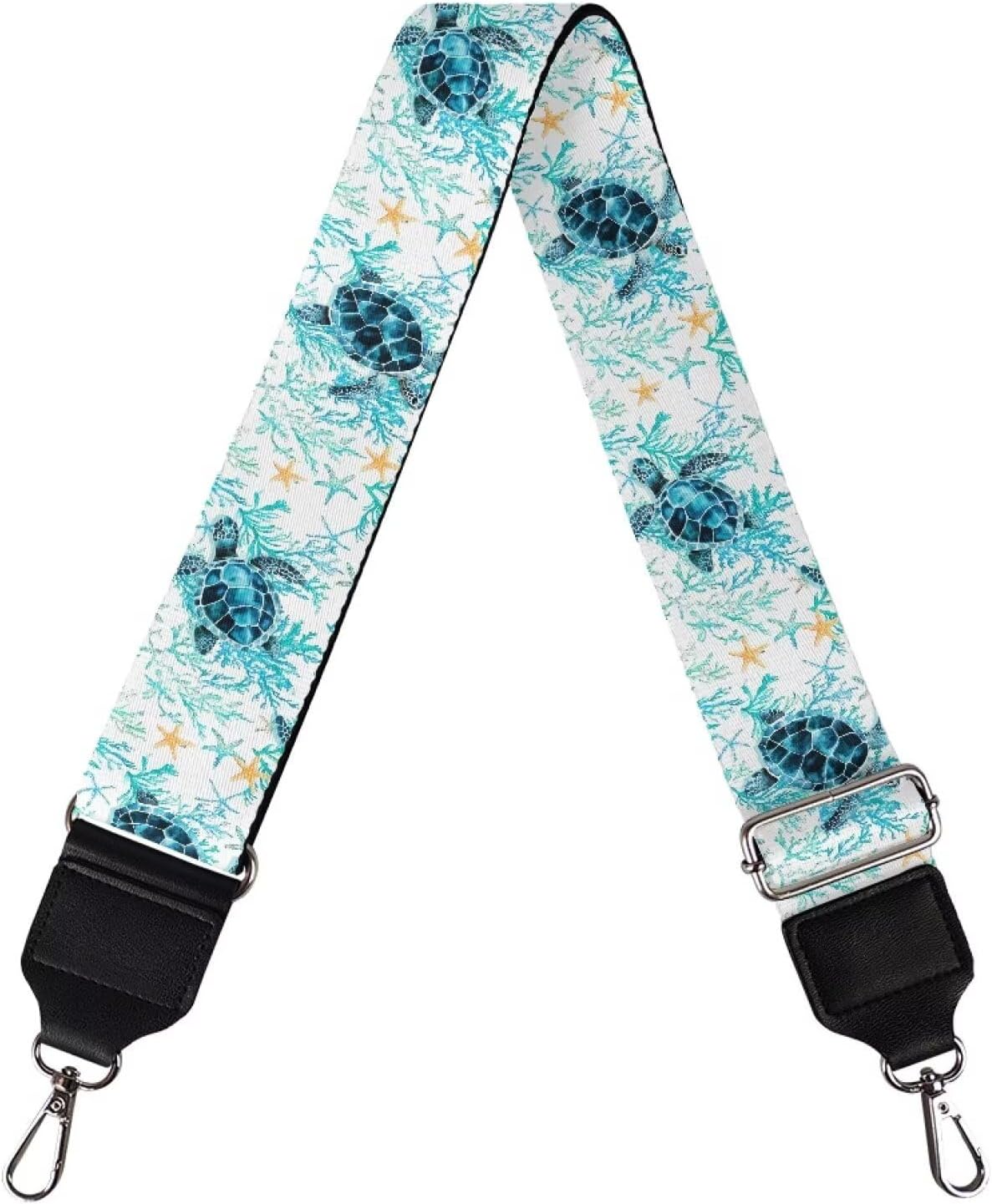 Talayituse Turtle Starfish Water Plants Print Wide Purse Strap for Women Men Adjustable Shoulder Strap Crossbody Handbag Replacement Bag Strap Guitar Straps with Leather End