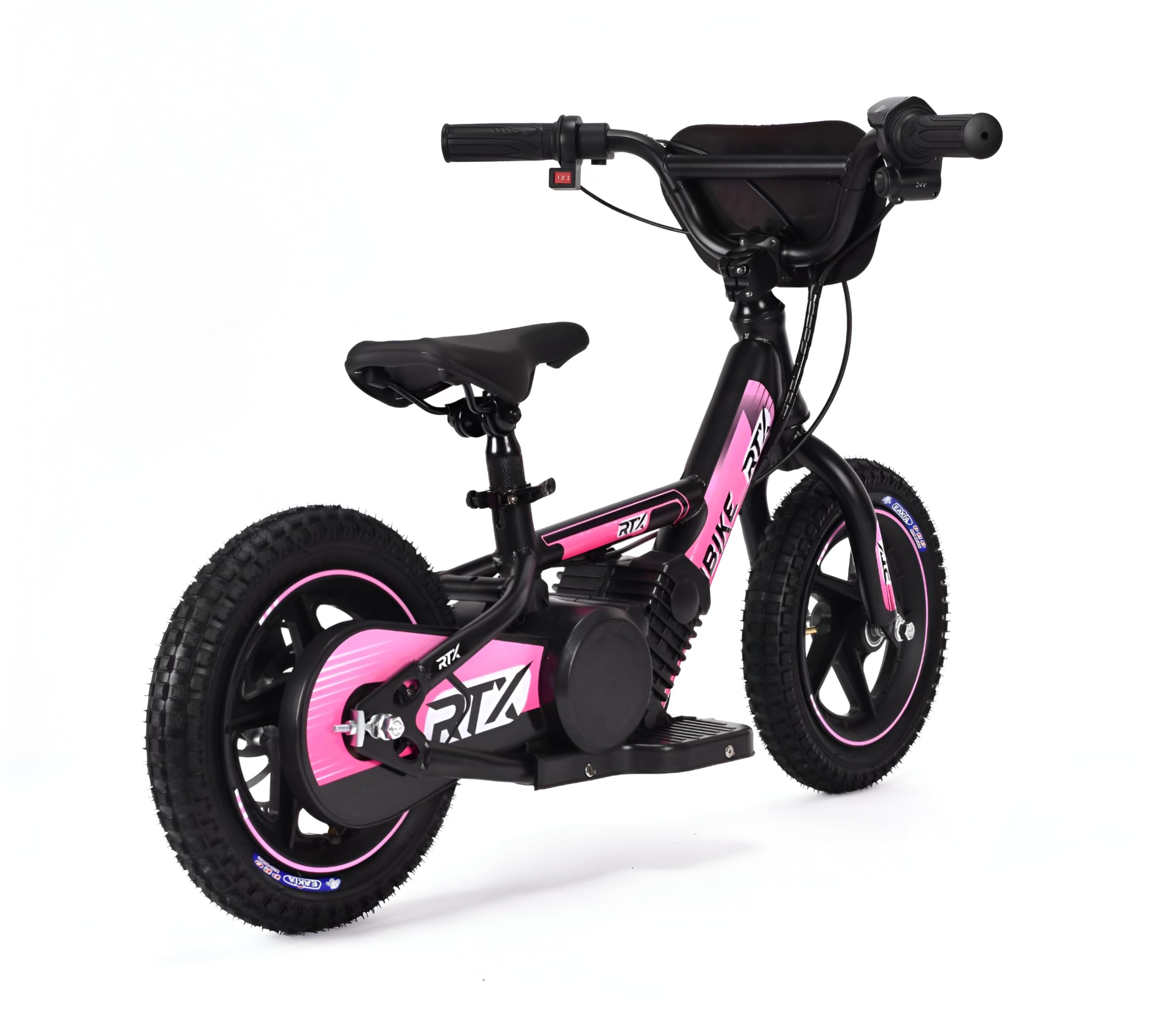 Bici elettrica per bambini RIRIBIKE RTX3 24V (12"), rose, Batteria al litio, Motore 100W, Freno a disco, Sedile regolabile in morbido PU