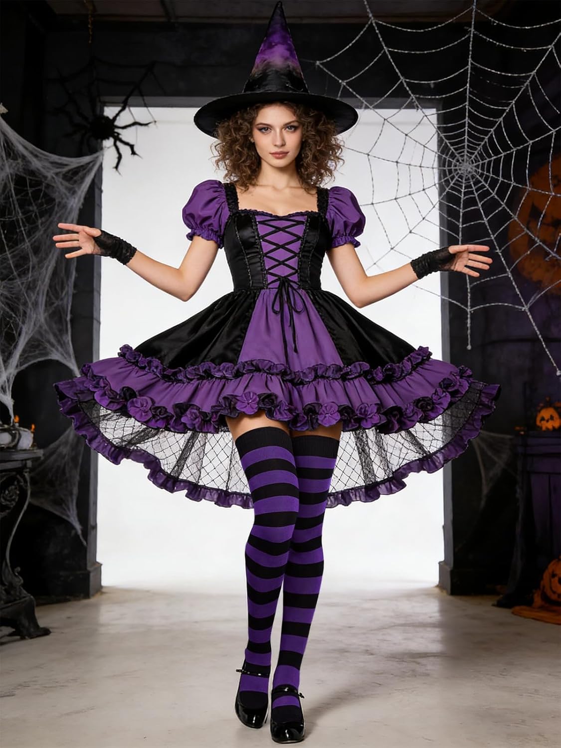 Moon Wood Cotton Thigh High Socks for Women Striped Over the Knee Leg Warmers for Cosplay & School Girl Outfit - Image 7