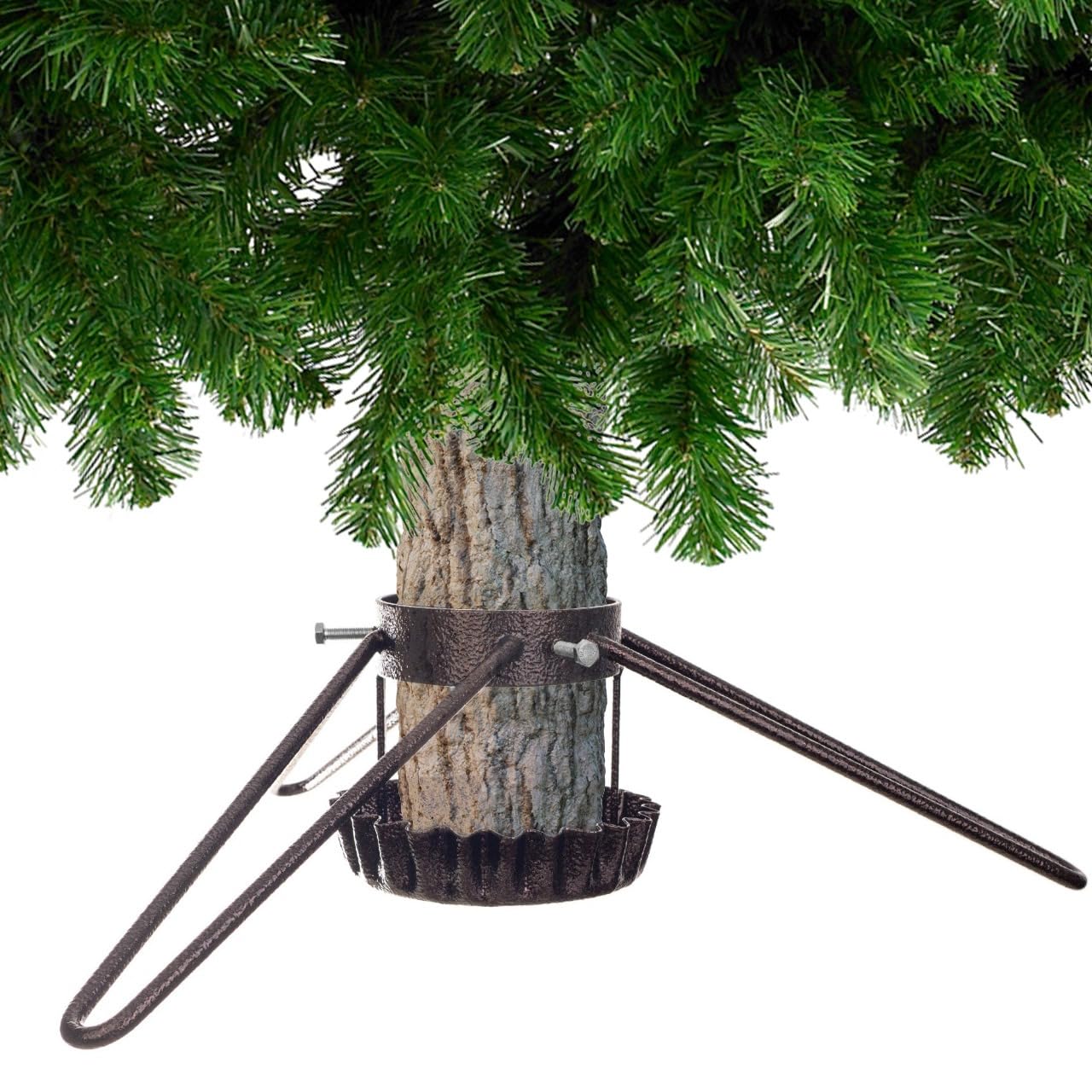 KADAX Support pour sapin de Noël en acier - Support stable avec réservoir d'eau - Avec boutons - Différentes tailles - Marron - Largeur : 58 cm
