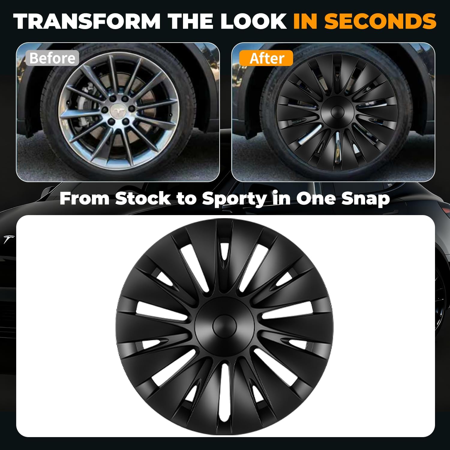 19 Inch Wheel Covers for Tesla Model Y 2020-2024, 4Pcs Matte Black ABS Hubcaps with Rim Protectors, Compatible with 2020-2024 Model Y, Not Compatible with Tesla Y Juniper 2026