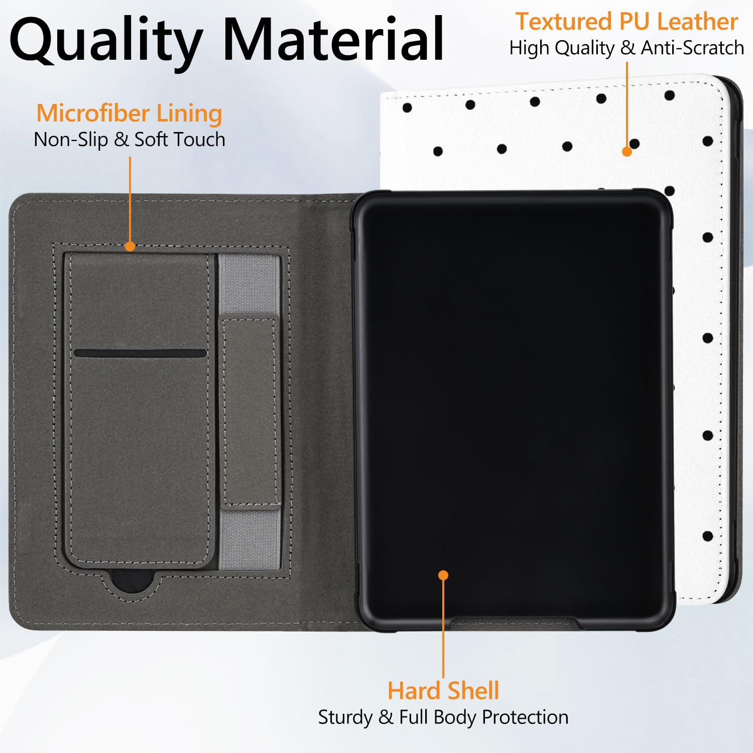 KPW6 Schutzhülle für Kindle Paperwhite 12. Generation, 17,8 cm (7 Zoll), 2024, niedliches gepunktetes ästhetisches Design, Folio-Schutzhülle mit Ständer und Handschlaufe, PU-Leder