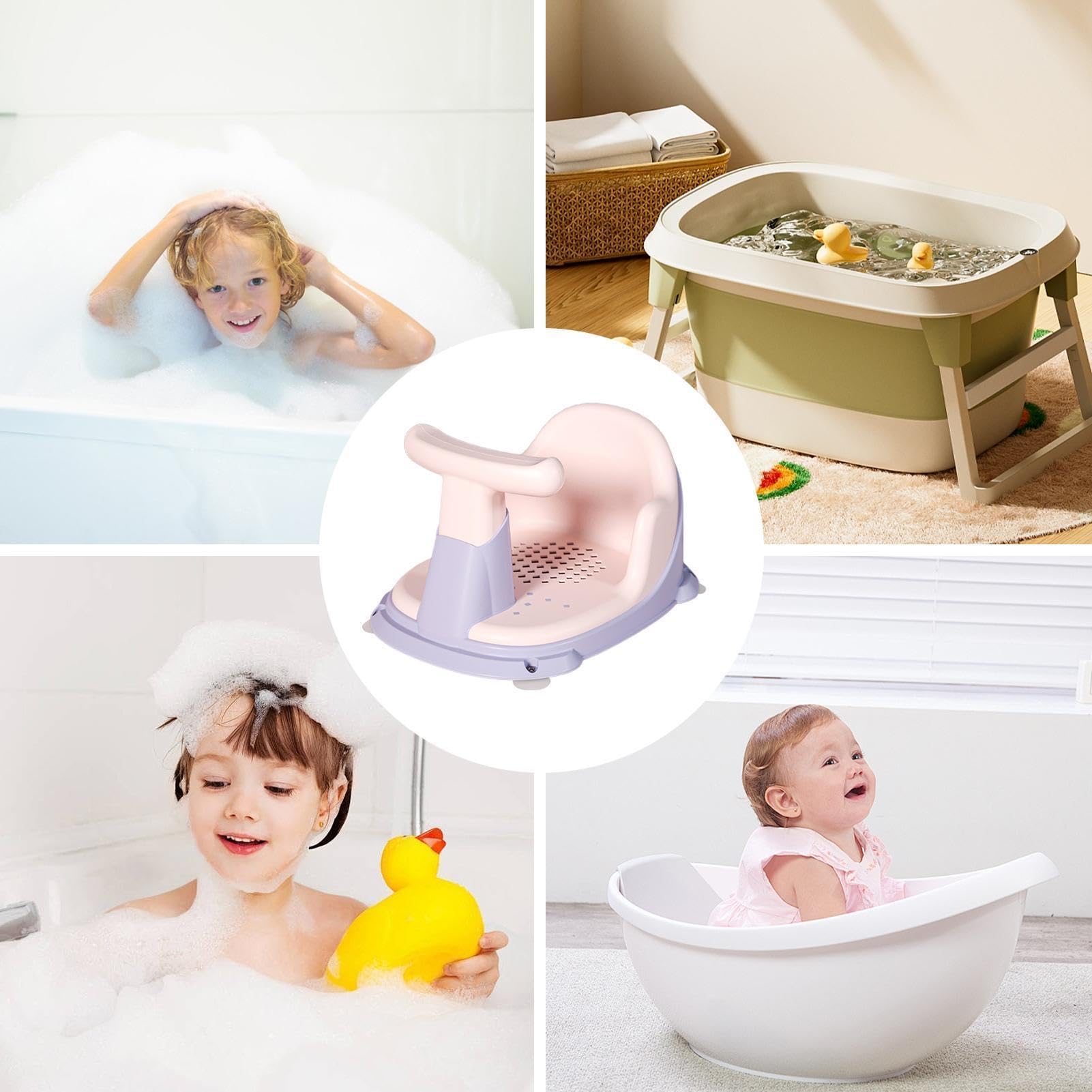 Sedile Per Doccia Con Ventose - Seggiolone Vasca Da Bagno 6 A 18, Supporto Il Dei Bambini | Ausilio Sit-Up Antiscivolo Vasche Schienale Alto Sicuro L'igiene Del Gioco Infantile