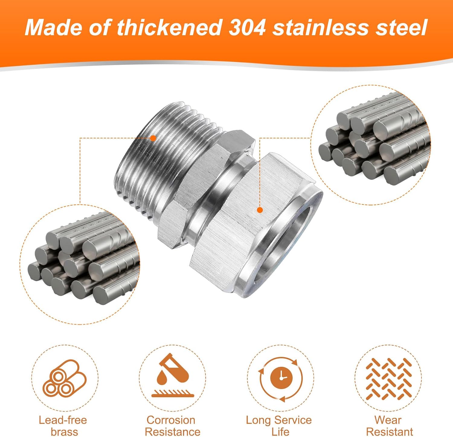 HARFINGTON Compression Fitting 1" Tube OD x 1" NPT Male Thread Stainless Steel Straight Coupler Adapter Compression Tube Pipe Fitting Connector for Oil Gas Water