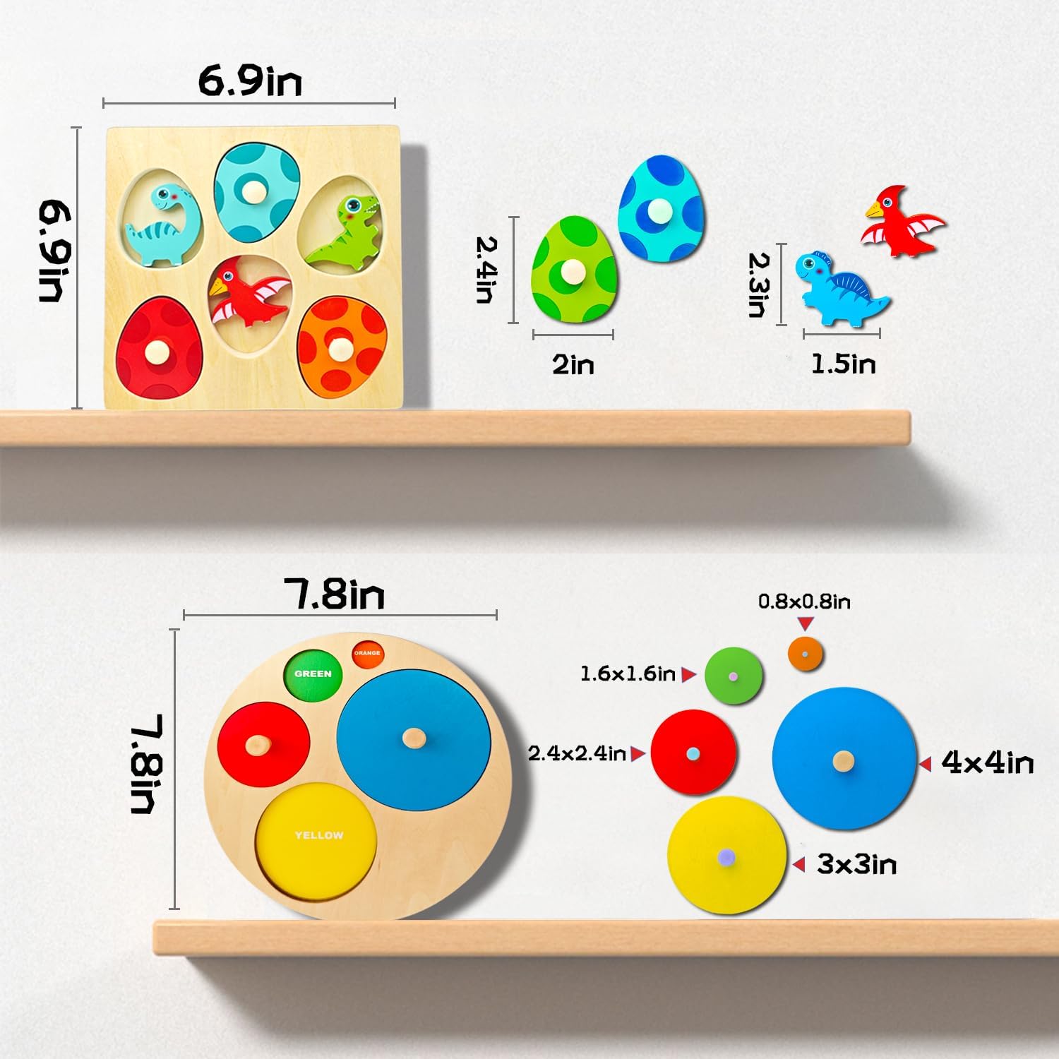 Dinosaur Matching Eggs Multi-Layer Wooden Peg Puzzles, Sorting & Stacking Montessori Early Educational Learning Shape Toys for Preschool Boys & Girls, Christmas Birthday Gifts for Toddlers
